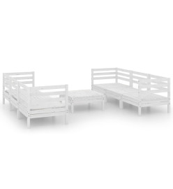 Salon de jardin 7 pcs Blanc Bois de pin massif