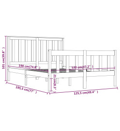 Cadre de lit Noir Bois de pin massif 120x190 cm Petit Double