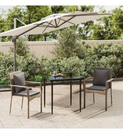 Mobilier à dîner de jardin 3pcs avec coussins noir et gris