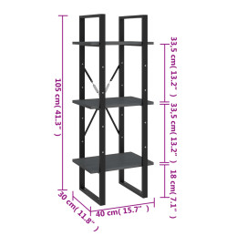 Bibliothèque à 3 niveaux Gris 40x30x105 cm Bois de pin massif