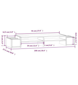 Support de moniteur Noir 100x27,5x15 cm Bois de pin solide