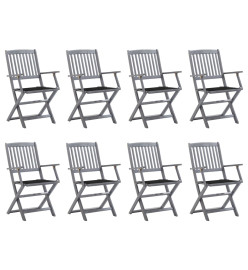 Chaises pliables d'extérieur 8 pcs avec coussins Bois d'acacia