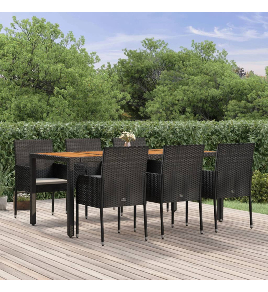 Ensemble à dîner de jardin et coussins 7pcs Noir Résine tressée Ensemble à dîner de jardin et coussins 7pcs Noir Résine tressée