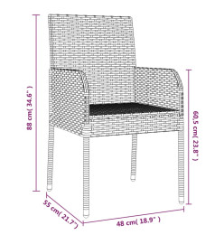 Ensemble à dîner de jardin et coussins 7pcs Noir Résine tressée