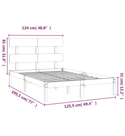 Cadre de lit Gris Bois massif 120x190 cm Petit Double