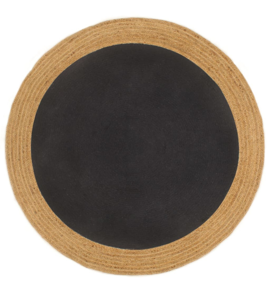 Tapis tressé Noir et naturel 180 cm Jute et coton Rond