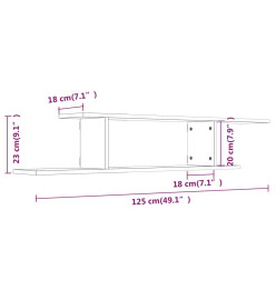 Étagère TV murale Chêne fumé 125x18x23 cm Bois d'ingénierie