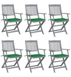 Chaises pliables d'extérieur 6 pcs avec coussins Bois d'acacia