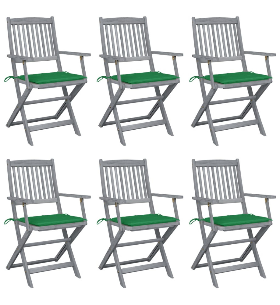 Chaises pliables d'extérieur 6 pcs avec coussins Bois d'acacia