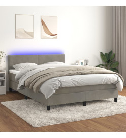 Sommier tapissier matelas et LED Gris clair 140x190 cm Velours