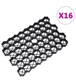 Grilles d'herbe 16 pcs noir 60x40x3 cm plastique