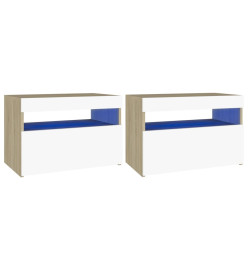 Meubles TV avec LED 2 pcs Blanc et chêne sonoma 60x35x40 cm