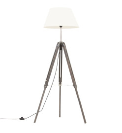 Lampadaire à trépied Gris et blanc Bois de teck massif 141 cm