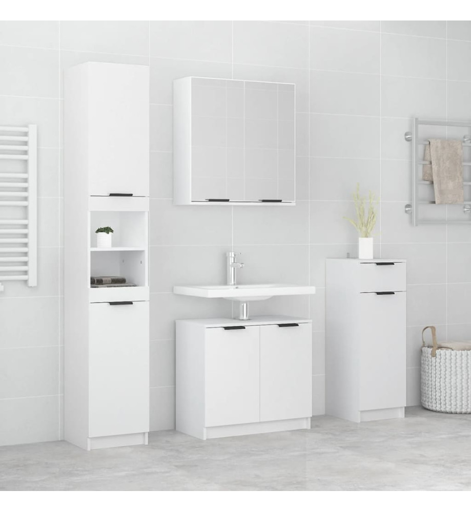 Meubles de salle de bain 4 pcs Blanc Bois d'ingénierie