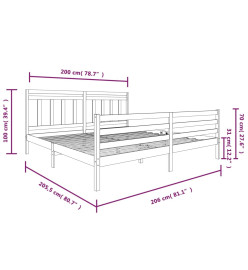 Cadre de lit Blanc Bois massif 200x200 cm