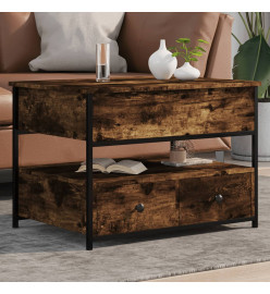 Table basse chêne fumé 70x50x50 cm bois d'ingénierie et métal