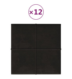 Panneaux muraux 12 pcs Noir 30x30 cm Velours 1,08 m²