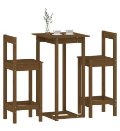 Ensemble de bar 3 pcs Marron miel Bois de pin massif