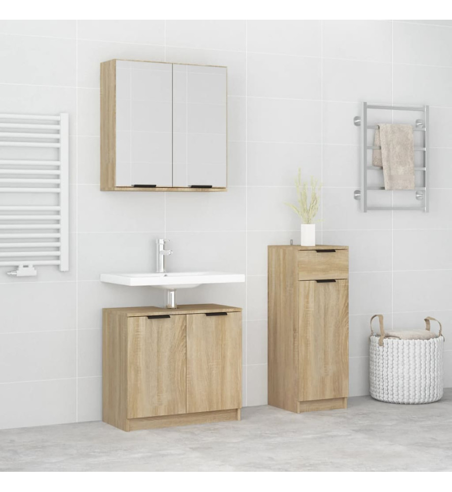 Ensemble d'armoires de salle de bain 3 pcs chêne sonoma