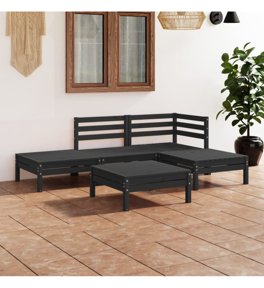 Salon de jardin 5 pcs Bois de pin massif Noir