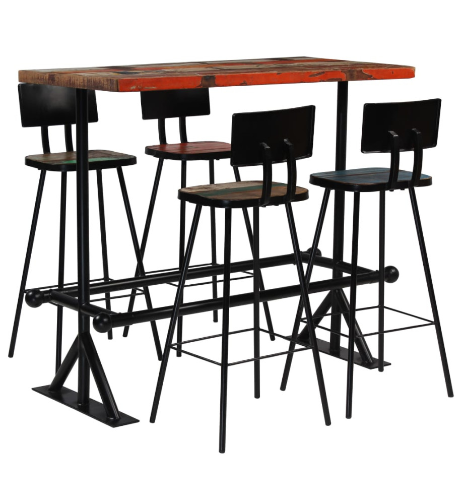 Mobilier de bar 5 pcs Bois de récupération massif Multicolore