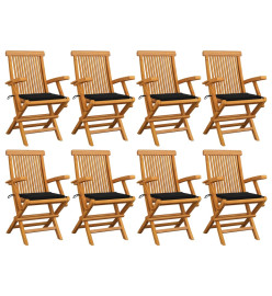 Chaises de jardin avec coussins noir 8 pcs Bois de teck massif