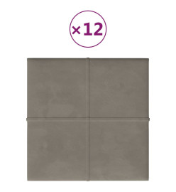 Panneaux muraux 12 pcs Gris clair 30x30 cm Velours 1,08 m²