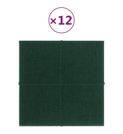 Panneaux muraux 12 pcs Vert foncé 30x30 cm Tissu 1,08 m²