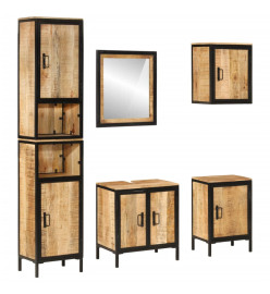 Ensemble de meubles salle de bain 5 pcs fer et bois de manguier