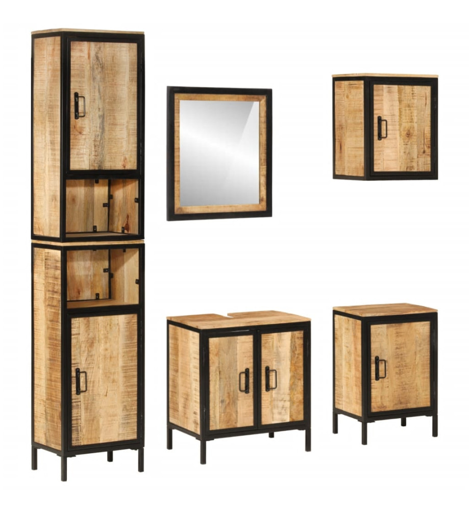 Ensemble de meubles salle de bain 5 pcs fer et bois de manguier