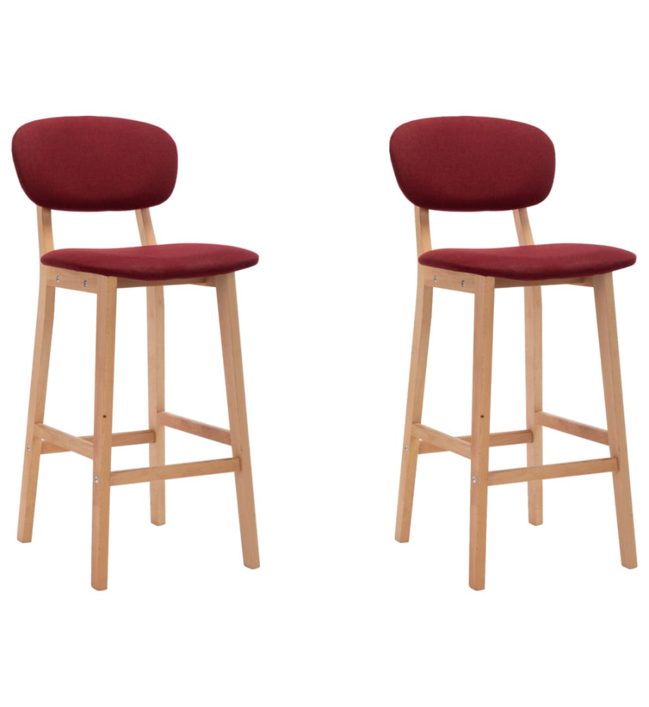 Tabourets de bar lot de 2 rouge bordeaux tissu