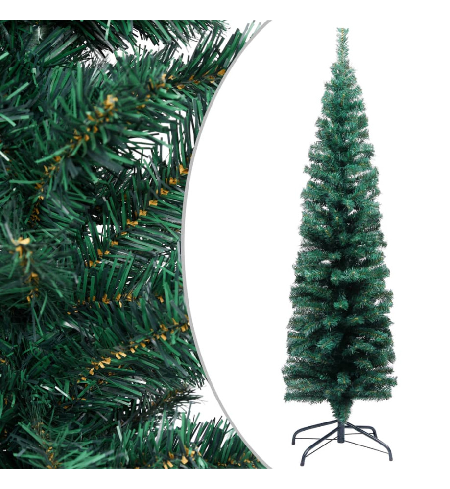 Sapin de Noël artificiel mince avec support vert 150 cm PVC