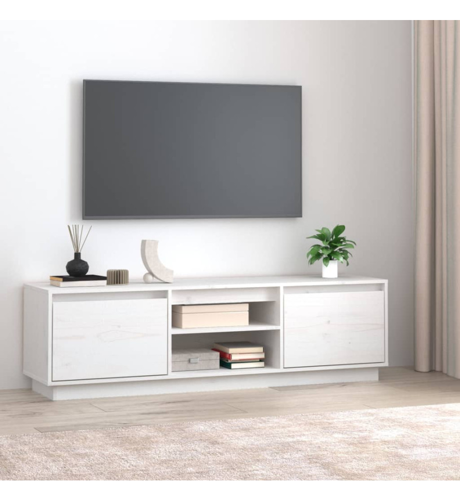 Meuble TV Blanc 140x35x40 cm Bois de pin massif