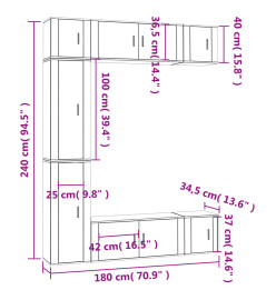 Ensemble de meubles TV 7 pcs Noir Bois d'ingénierie