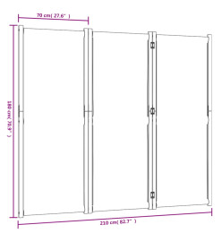 Cloison de séparation 3 panneaux gris clair 210x180 cm
