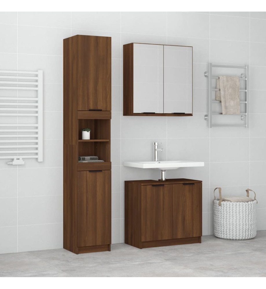 Ensemble d'armoires de salle de bain 3 pcs chêne marron