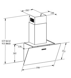 Hotte murale 60 cm Acier inoxydable et verre trempé Noir