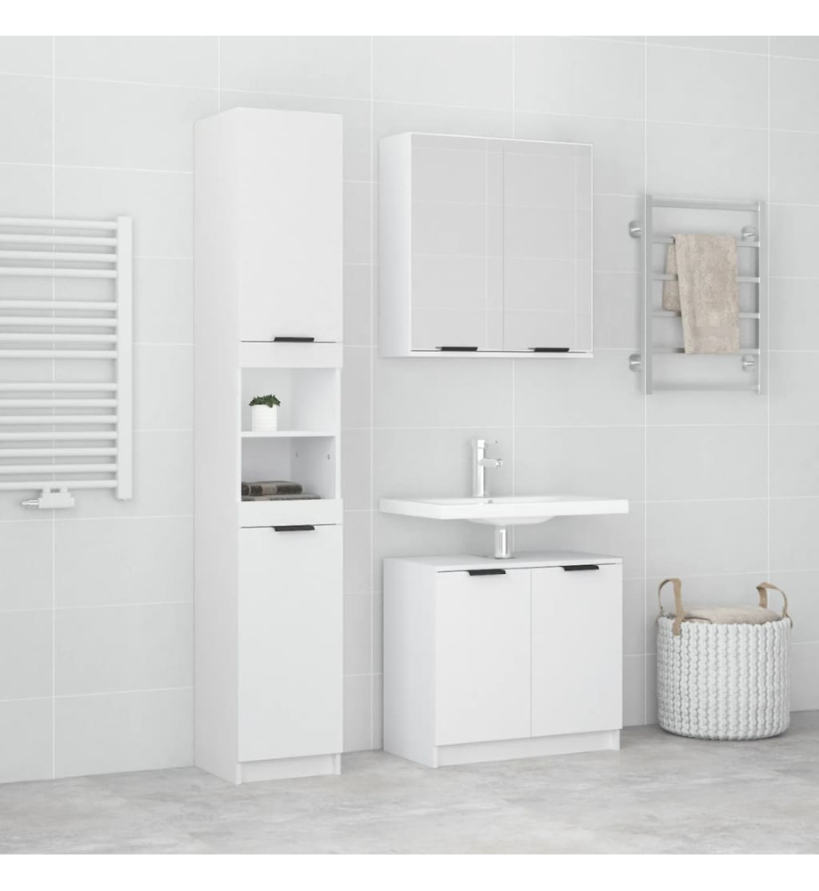 Ensemble d'armoires salle de bain 3 pcs blanc bois d'ingénierie