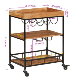 Chariot de bar 60x40x80 cm bois massif d'acacia et fer