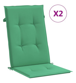 Coussins de chaise de jardin à dossier haut lot de 2 vert tissu