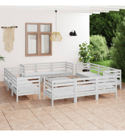 Salon de jardin 13 pcs Blanc Bois de pin massif