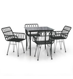 Mobilier à dîner de jardin 5 pcs Noir Résine tressée