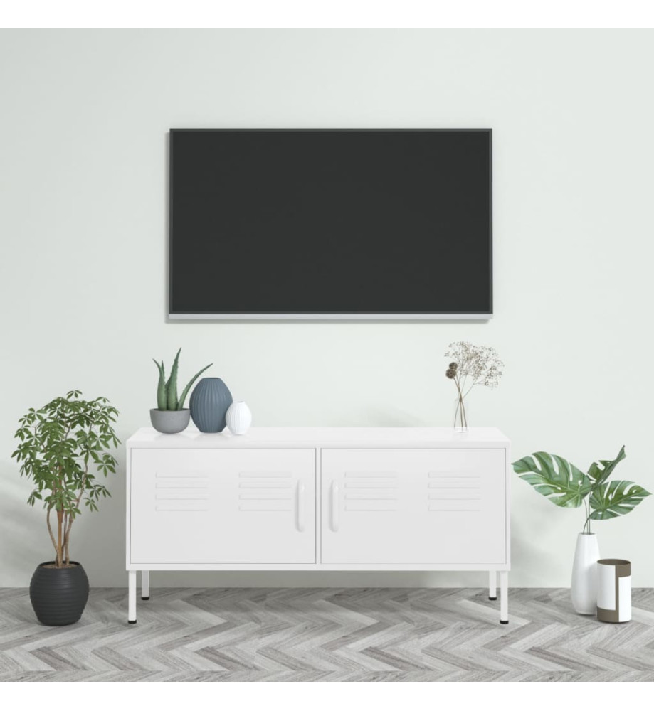 Meuble TV Blanc 105x35x50 cm Acier