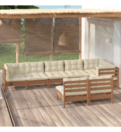 Salon de jardin 8 pcs avec coussins Marron miel Bois de pin