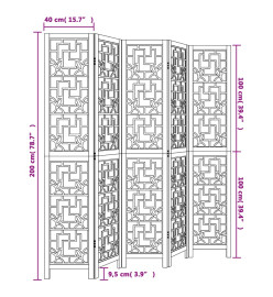 Cloison de séparation 5 panneaux marron bois paulownia massif