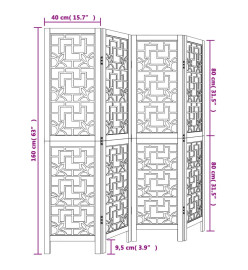 Cloison de séparation 4 panneaux marron bois paulownia massif