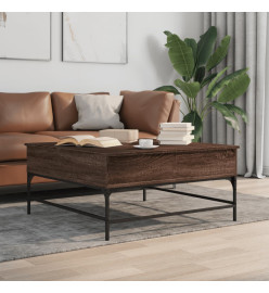 Table basse chêne marron 95x95x45 cm bois d'ingénierie et métal