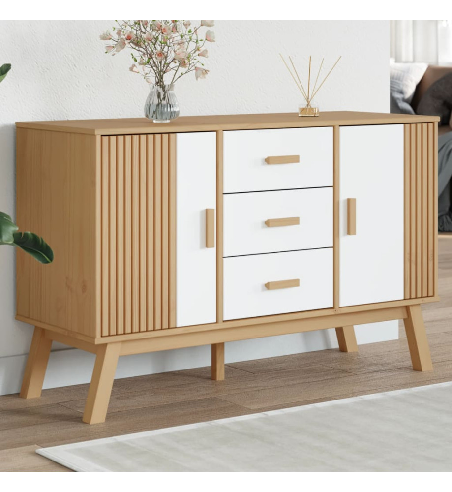 Buffet OLDEN blanc et marron 114x43x73,5 cm bois massif de pin Buffet OLDEN blanc et marron 114x43x73,5 cm bois massif de pin