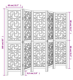 Cloison de séparation 5 panneaux marron bois paulownia massif