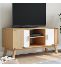 Meuble TV OLDEN blanc et marron 114x43x57 cm bois de pin massif